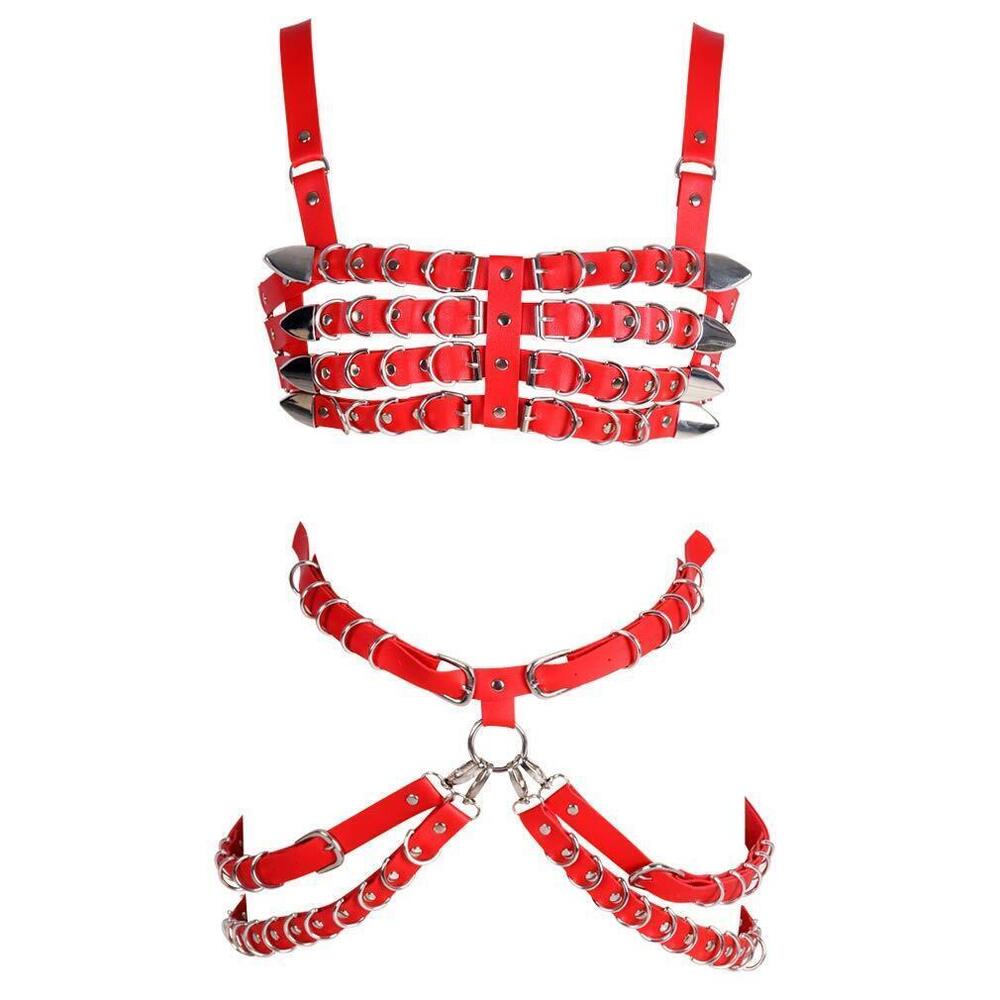 2178 Leather Body Harness Bra Garter Belt Set Punk Gothic Dance Carnival